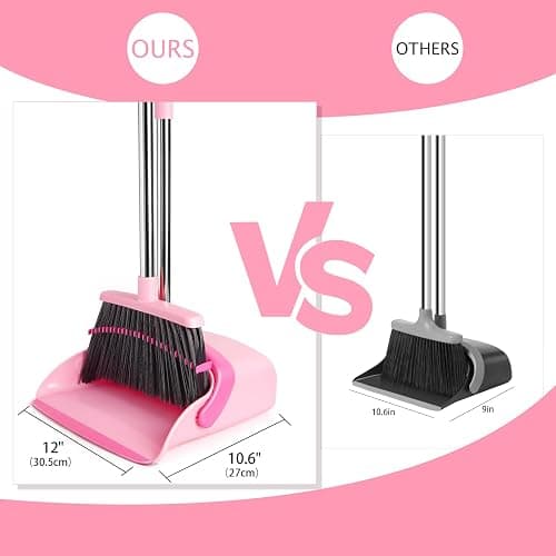 XXFLOWER Broom and Dustpan Set, Dustpans with Broom Combo for Home, Heavy Dust Broom and Dustpan Combo, Long Handle Dust Pan and Broom Set for Kitchen, Office, Pet Hair,Pink, Pack of 1 thumbnail 3