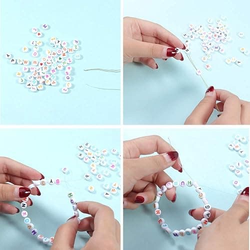 1400 Pieces 4x7mm White Round Acrylic Alphabet Letter Beads A-Z Heart Pattern Beads and Crystal Line for Jewelry Making Bracelets Necklaces Key Chains thumbnail 3