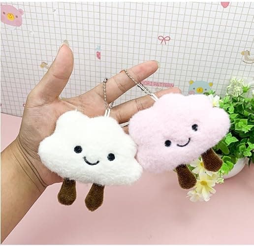 HSYHERE Super Cute Kawaii Smiling Face Happy Cloud Plush Cloud Baby Women Girls Keychain Pendant Metal Key Ring Keychain thumbnail 6