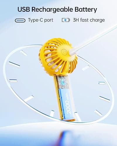 SWEETFULL Mini Portable Fan - Rechargeable Handheld Fan, 3 Speeds Personal Small Hand Gifts for Travel Essentials, Lash, Makeup, Eyelash, Kids, Girls, Women - USB, Cute Design Yellow thumbnail 4