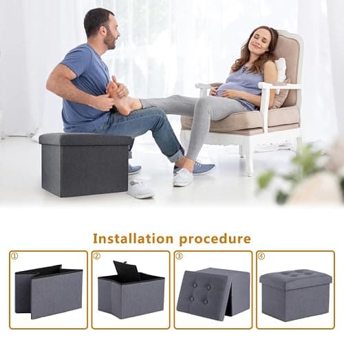 ALASDO Storage Ottoman Footrest Stool Small Ottoman with Storage Foldable Ottomans Foot Rest Footstool Bench for Living Room 17x13x13inches Grey thumbnail 6