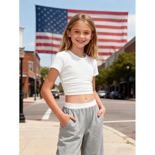 Voxikodex 7-14 Years Girls Sizes 2 Piece Casual Set Ruched Short Sleeve Fitted Waist-Cinched Top & Wide Leg Pants thumbnail 8