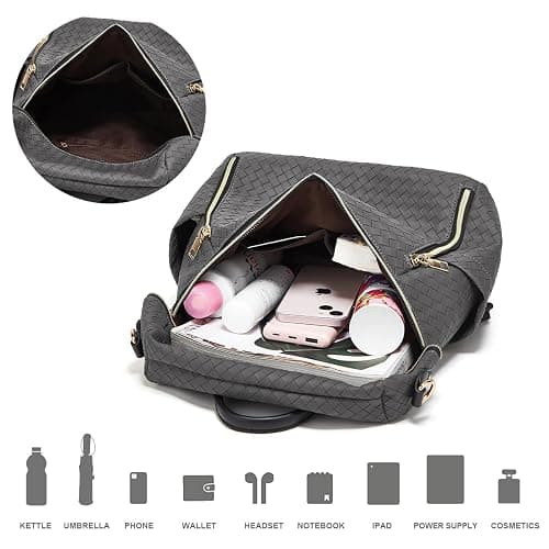 Makes Backpack Purse for Women PU Leather Travel Satchel Handbag Convertible Design Bag with Purse 2 Piece thumbnail 4