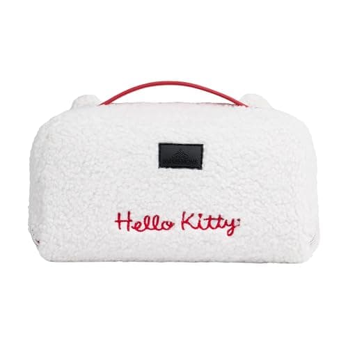 Impressions Vanity Hello Kitty Unfold Travel Makeup Bag Organizer, Opens Flat Zippered Cosmetic Bag with Cozy Sherpa Fabric Texture, Dual Compartments, Inner Pockets, Top Carrying Handle thumbnail 5