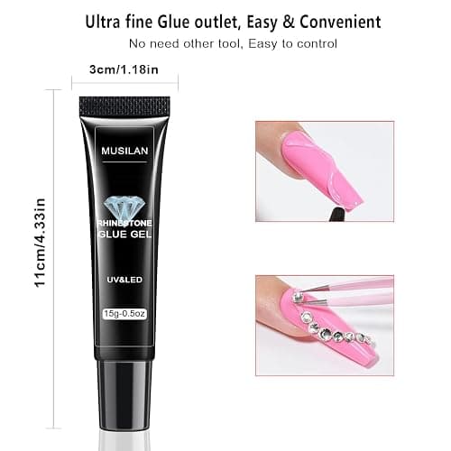 MUSILAN Nail Rhinestone Glue,Super Strong Rhinestones Gel Nail Glue for 3D Nails Beads Stickers Stones Crystals Diamond Art Jewels 3D Decorations Tools,Cured Need thumbnail 4