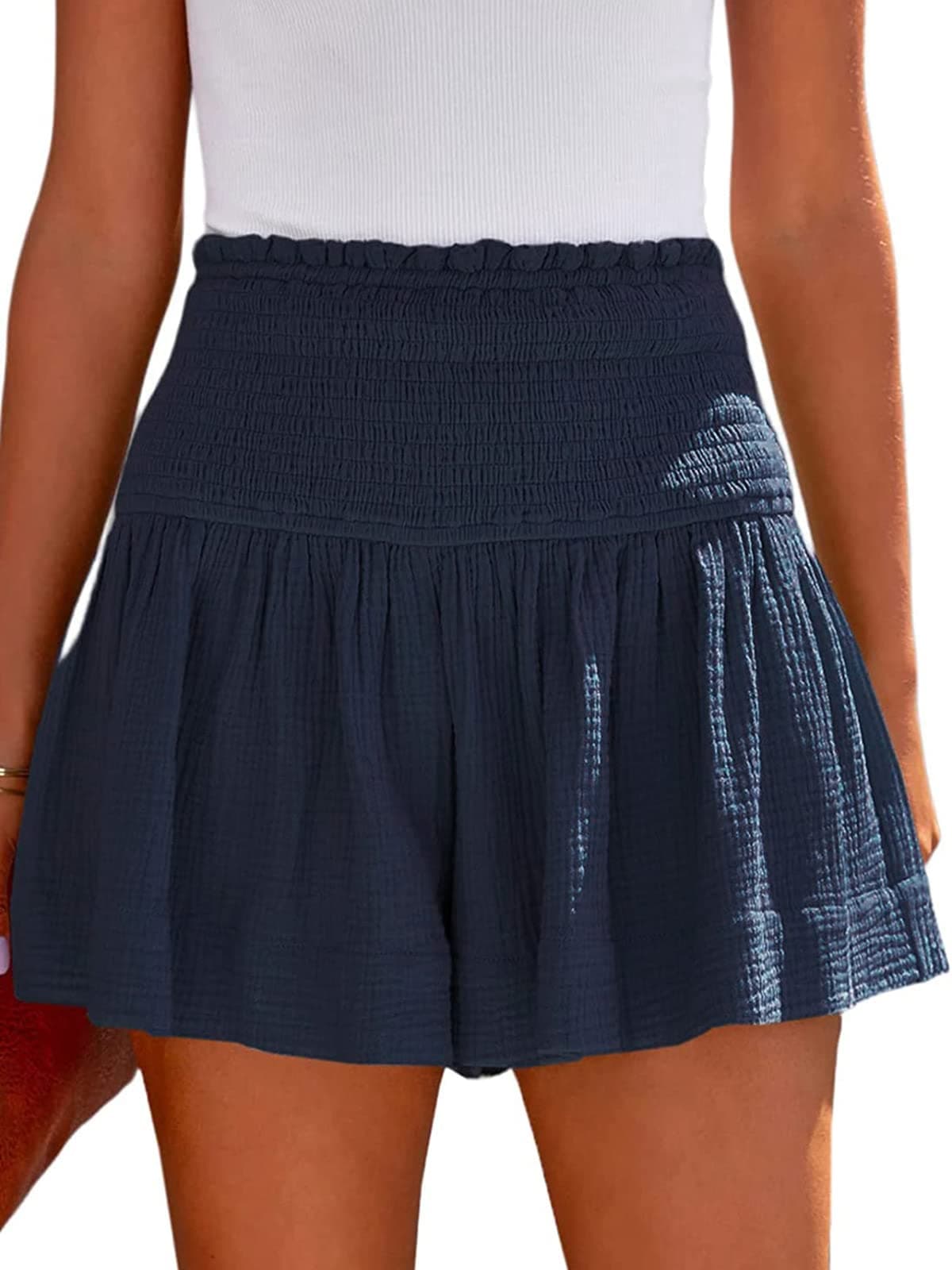 COLIZAMX Shorts Mujer Pantalones Cortos Cintura Alta Pantalones Cortos Casual Diseño Plisado - Image 1