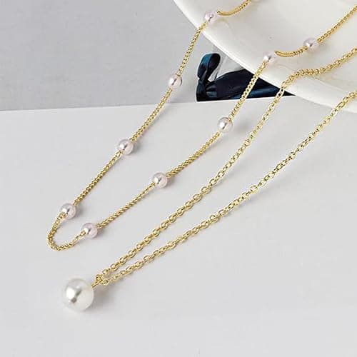 Partm Pearl Necklace for Women Trendy 14K Gold Plated Dainty Pearl Pendant Choker Set Handmade Pearl Gold Necklace Non Tarnish Simple Cute Jewelry Gifts for Women thumbnail 5