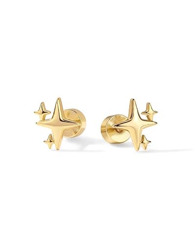 PAVOI 14K Gold Plated Dainty Flat Back Earrings for Women, Piercing Studs | Hypoallergenic Stud Earrings with 925 Sterling Silver Posts, Motif Flatback Screw Back Helix Cartilage thumbnail 3