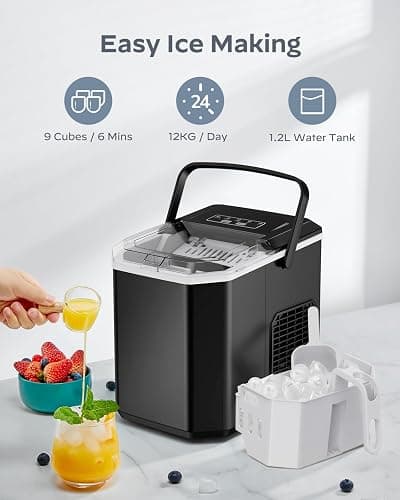 Silonn Ice Maker Countertop, Portable Ice Machine with Carry Handle, Self-Cleaning Ice Makers with Basket and Scoop, 9 Cubes in 6 Mins, 26 lbs per Day, Ideal for Home, Kitchen, Camping, RV thumbnail 3