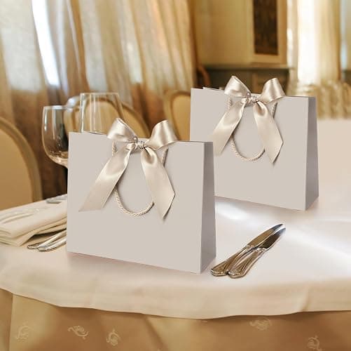 Silkfly 12 Pcs Thank You Gift Bags with Handle 12x10x4'' Welcome Return Gifts Bag with Bow Ribbon for Valentine Wedding Bridesmaid Baby Shower New Year Housewarming Birthday (Champagne) thumbnail 7