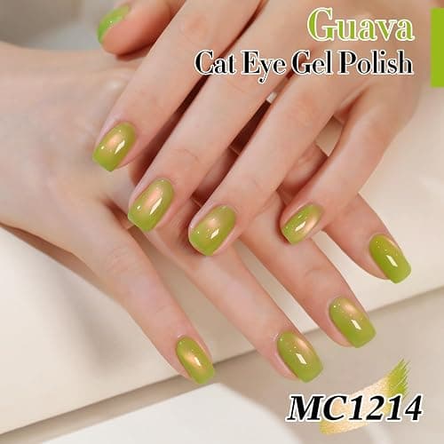 Double Rhythm 0.5 OZ Cat Eye Gel Polish with Magnet 15ML Holographic Glitter Shimmer Translucent Jelly Color Magnetic Nail Polish Salon DIY at Home (Green Pink-MC1214) thumbnail 2