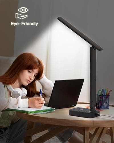 Addtam LED Desk Lamp, Power Strip with 3 Outlets 4 USB Charging Ports(2 USBC), 4 Modes 5 Level Brightness Touch Lamp, Small Desk Lamp for Home Office College Dorm Room Essentials thumbnail 5