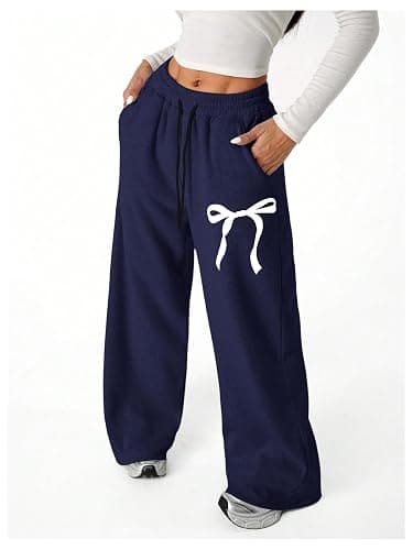 Verdusa Girl's Bowknot Baggy Sweatpants Lightweight Straight Leg Athletic Pants with Pockets thumbnail 4