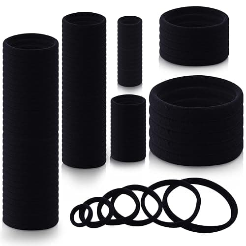 WKJHO 100PCS Various Sizes Black Hair Ties for Women,Elastics Hair Ties No Damage Ponytail Holder for Thick/Thin Hair Accessories,Soft Cotton Cloth Seamless Hair Bands - Image 1