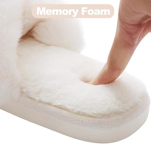 Evshine Memory Foam Fuzzy House Slippers for Women | Faux Fur Cross Band Open Toe Indoor Slippers, Gifts for Women, Moms and Bridesmaids thumbnail 6
