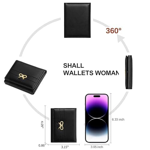 RNIEGA Small Wallets Girls Cute Coquette Bow Wallet Women Aesthetic Credit Card Holder with ID Window, Black thumbnail 7