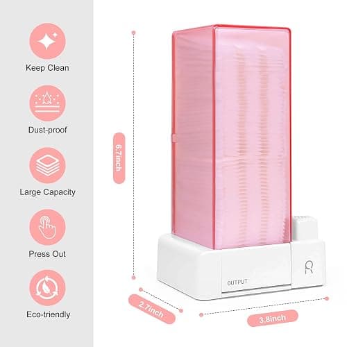 Automatic Square Press Out Cosmetic Makeup Removers Pad Holder, Makeup Cotton Organizer Container Dispenser Storage Display Rack (Pink) thumbnail 2