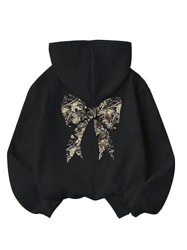 RoseSeek Girl's Bow Camo Graphic Hoodies Long Sleeve Hooded Sweatshirt Preppy Cute Pullover Tops - Image 1