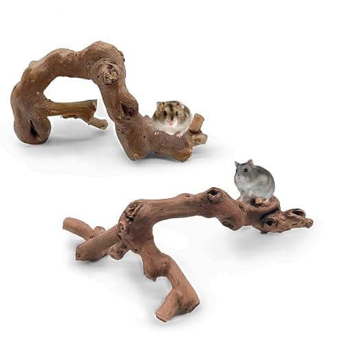 kathson 2PCS Wood Hamster Climbing Branches Decor, Natural Wooden Syrian Hamster Climb Chewing Toys, Rat Exercise Toys, Small Animal Habitat Decor Accessories for Dwarf Pets, Gerbils, Mice (5.9 in) - Image 1
