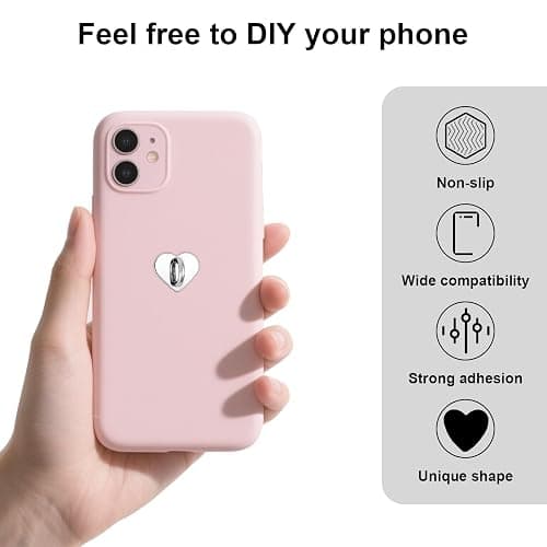 Gosknor 8pcs Heart Cell Phone Ring Holder, Cute Phone Charm Hooks Adhesive Smartphone Finger Ring Grip Sticky Metal Loop Stand for Cellphone Case Pad Tablet DIY Accessories (Silver) thumbnail 4