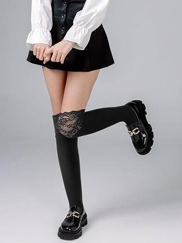 Fourluoo 6 Pairs Women's Lace Socks Lace Thigh High Socks with Trim Lolita Stocking Long over Knee Stocking for Women thumbnail 2