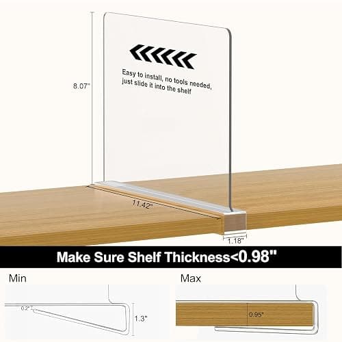 Shelf Dividers Purse Organizer for Closet: 12-Pack Acrylic Bag Storage Organizer for Handbags, Clutches, Clothes, Sweater, Towel - 12-Pack thumbnail 3