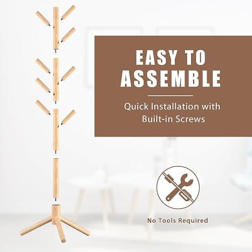 Haddockway 3 Adjustable Freestanding Wooden Coat Rack Stand 8 Hooks,Hallway thumbnail 4