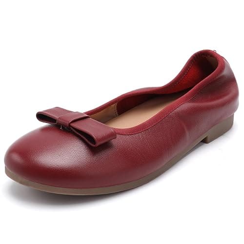 CAUTTILAM Women's Wide Toe Box Leather Ballet Flats, Genuine Leather Dress Shoes with Arch Support, Comfortable Round Toe Slip On Office Walking Shoes for Ladies thumbnail 5
