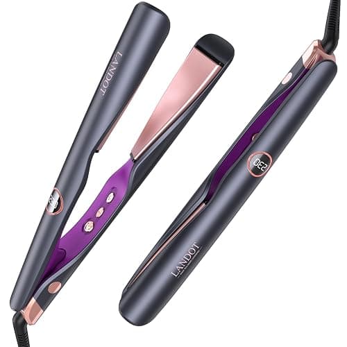 LANDOT Hair Straightener and Curler 2 in 1, Twist Flat Iron 1" Dual Voltage | Anti-Frizz Tourmaline Ceramic Float Plates, Fast 30s Heat-Up, 12 Temp 250-450F, All Hair Types, Auto Shut-off - Image 1