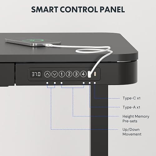 FLEXISPOT Comhar Electric Standing Desk with Drawer Desktop & Adjustable Frame Quick Install w/USB Charge Ports (Black, Wood) thumbnail 7