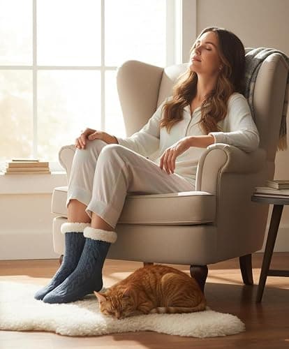The Metluks Women's Knit Slipper Socks with Non-slip Grippers, Warm Fuzzy Fluffy Sherpa Lined, Cozy Christmas Gifts thumbnail 3