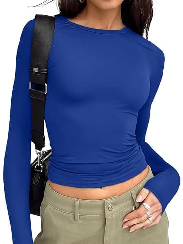 Trendy Queen Womens Long Sleeve T Shirts Fall Fashion 2025 Basic Crop Tops Going Out Outfits Y2k Clothes - Image 1