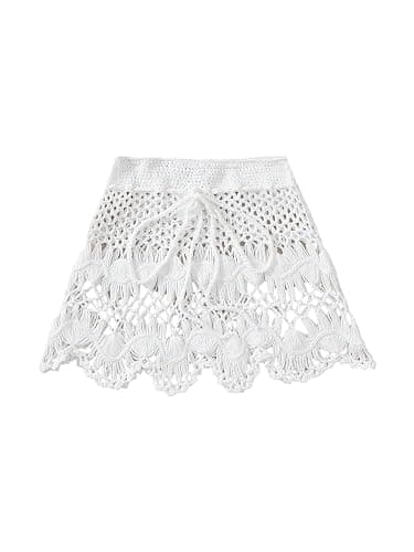 SHENHE Girl's Swimsuit Coverup Crochet Skirt Cover Up for Swimwear Hollow Out Beach Skirt - Image 1