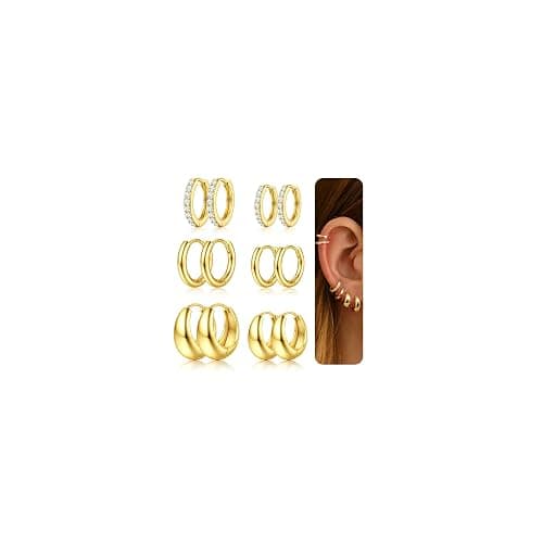 Finrezio Small Huggie Hoop Earrings Set for Women, Hypoallergenic 14K Gold Plated Hoops Stacks for Multiple Piercings, Dainty Cute Mini Lightweight Cartilage Studs Trendy Jewelry 8/10/12mm thumbnail 2