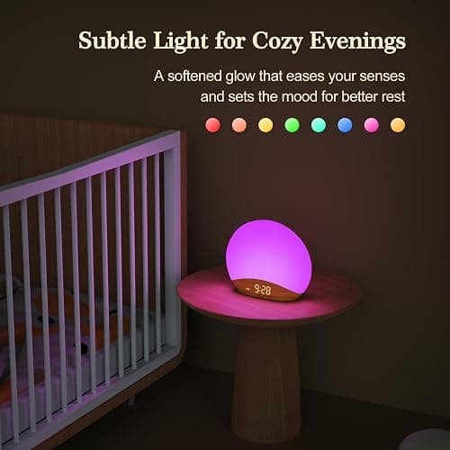 REACHER Wood Grain Sunrise Alarm Clock and Sound Machine Nightlight, Digital Dimmable Clock for Bedroom, 26 Sleep Sounds, White Noise Machine for Baby, Adults, Wake Up Light Alarm Clock for Kids thumbnail 6