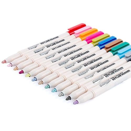 TRANSON 12pcs Outline Shimmering Markers with Metallic for Fun Art Drawing Craft DIY thumbnail 7