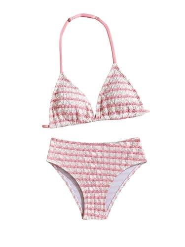 RoseSeek Girl's Tie Dye Smocked 2 Piece Swimwear Sets Backless Halter Bikini Cute Brief Bathing Suit - Image 1