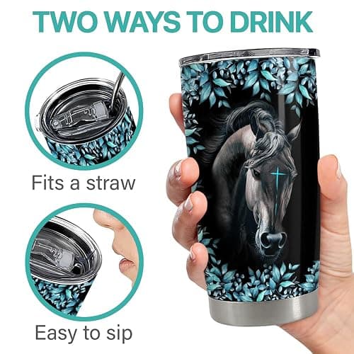 Horse Tumbler 20oz Stainless Steel Insulated Coffee Travel Mug Cup Christian Gifts for Horse Lover Girls Women Gift for Birthday Christmas thumbnail 6