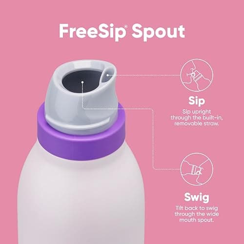 Owala FreeSip Twist Insulated Stainless Steel Water Bottle with Straw for Sports and Travel, BPA-Free, 18-oz, Pink/Purple (Dreamy Field) thumbnail 5