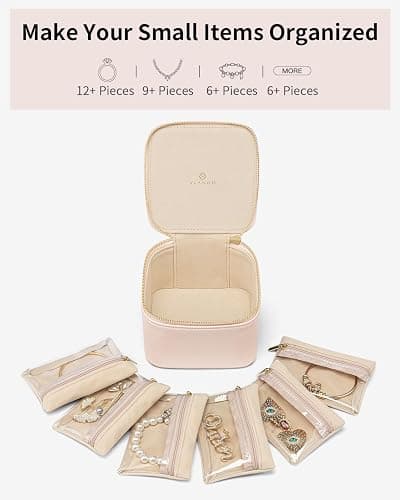 Vlando Gifts for Teachers,Jewelry Box with 6 Velvet Jewelry Bags Travel Jewelry Storage for Women Girl Jewelry Organizer Necklace Rings Earrings Bags Gifts for Women(Pink) thumbnail 7