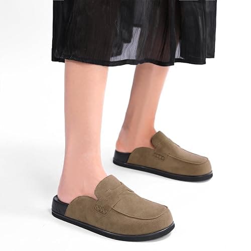 RBRKGNH Brown Clogs for Women Comfortable Suede Platform Slip on Backless Closed Toe Mules Womens Clog Slipper Penny Slides Shoes. thumbnail 2