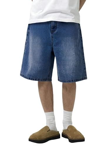 LuminBlaze Mens Baggy Jean Shorts Loose Fit Vintage Wide Leg Jorts Y2K Streetwear Hip Hop Casual Denim Shorts - Image 1