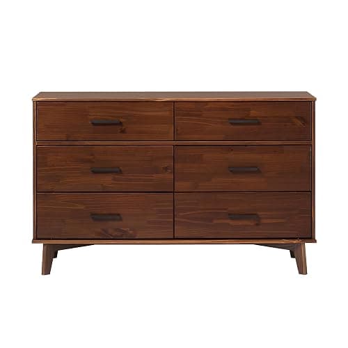 Walker Edison Sloane 6-Drawer Solid Wood Dresser with Metal Handles, 52 Inch, Walnut - Image 1