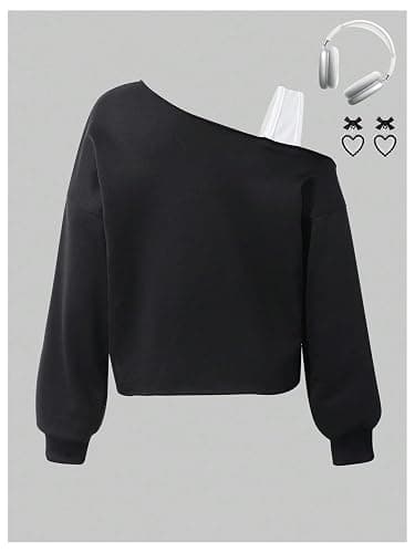 SOLY HUX Girl's Cold Shoulder Sweatshirts Bow Graphic Long Sleeve Shirts Pullover Fall Clothes thumbnail 2