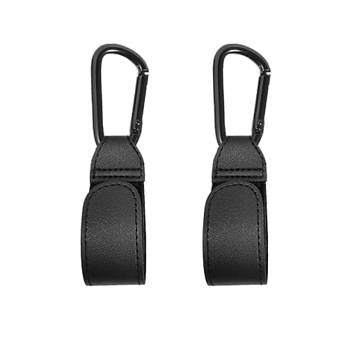 iZhuoKe Kinderwagen Haken[2 Stück],Taschenhalter Kinderwagen Leder Style,Klettverschluss Haken Kinderwagen Haken(Schwarz) - schwarz - Image 1