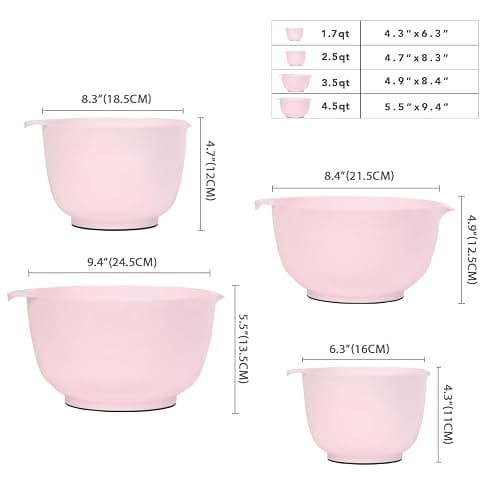BoxedHome Nesting Plastic Mixing Bowl Set, 4 Piece Mixing Bowl Set with Pour Spouts, Size 1.7, 2.5, 3.5 and 4.5qt, for Prepping, Mixing, Baking, Cooking(2023 New Version, Pink) thumbnail 2