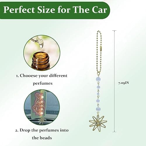 Sun Hanging Car Charm,Green and Gold Rear View Mirror Accessories Cute Boho Dangling Sun Car Decor Handmade Healing Crystals Stones Ornament Gifts for Women Men (Clear) thumbnail 3