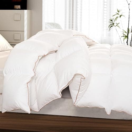 Vexino Down Fiber Comforter Queen Size – All Season Fluffy White Duvet Insert, Lightweight Warm Feather Bedding, Soft 100% Cotton Cover, 90x90 Inch thumbnail 3