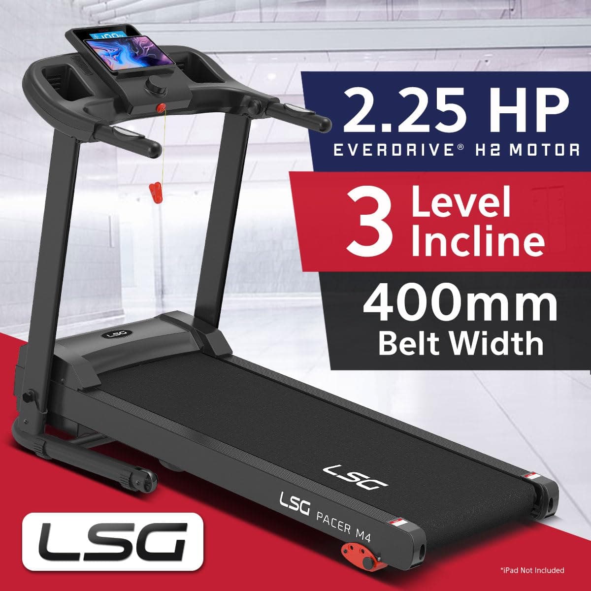 LSG Pacer M4 Treadmill with 12km/h Max Speed, 6 Preset Programs, 1.5CHP EverDrive® H2 Motor, DuraGrip® Running Belt, ShockControl Cushioning, 3 Manual Incline Levels & HydraAssist Soft Drop Folding thumbnail 2