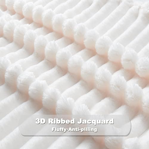 NEWCOSPLAY Super Soft Throw Blanket Ivory Premium Silky Flannel Fleece 3D Ribbed Jacquard Lightweight Bed Blanket All Season Use (Ivory Ribbed, Throw(50"x60")) thumbnail 8